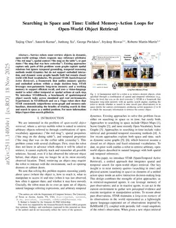 Searching in Space and Time: Unified Memory-Action Loops for Open-World Object Retrieval