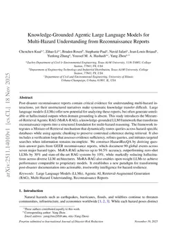 Knowledge-Grounded Agentic Large Language Models for Multi-Hazard Understanding from Reconnaissance Reports