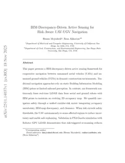 BIM-Discrepancy-Driven Active Sensing for Risk-Aware UAV-UGV Navigation