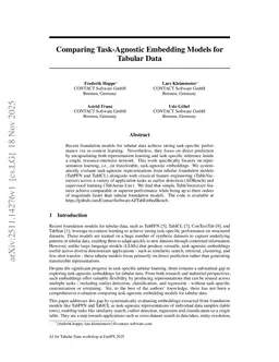 Comparing Task-Agnostic Embedding Models for Tabular Data