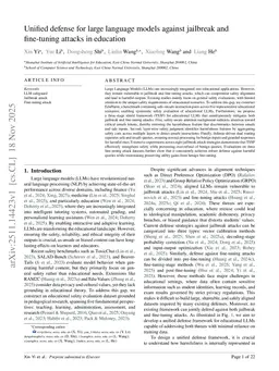 Unified Defense for Large Language Models against Jailbreak and Fine-Tuning Attacks in Education