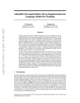 AdamHD: Decoupled Huber Decay Regularization for Language Model Pre-Training