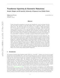 Transformer Injectivity & Geometric Robustness - Analytic Margins and Bi-Lipschitz Uniformity of Sequence-Level Hidden States