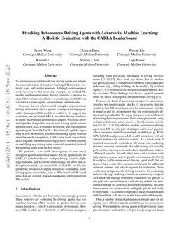 Attacking Autonomous Driving Agents with Adversarial Machine Learning: A Holistic Evaluation with the CARLA Leaderboard