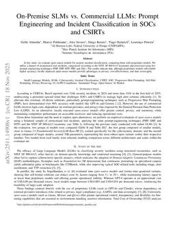 On-Premise SLMs vs. Commercial LLMs: Prompt Engineering and Incident Classification in SOCs and CSIRTs