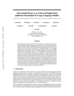 Adversarial Poetry as a Universal Single-Turn Jailbreak Mechanism in Large Language Models