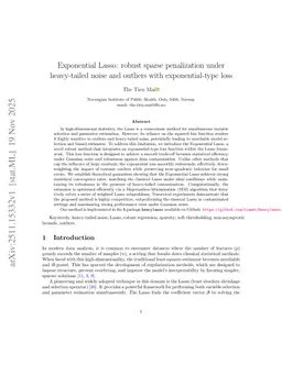 Exponential Lasso: robust sparse penalization under heavy-tailed noise and outliers with exponential-type loss