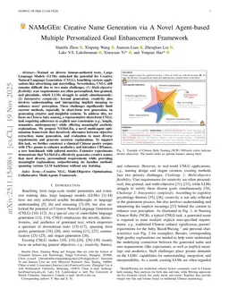 NAMeGEn: Creative Name Generation via A Novel Agent-based Multiple Personalized Goal Enhancement Framework