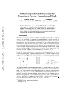 Sufficient Explanations in Databases and their Connections to Necessary Explanations and Repairs