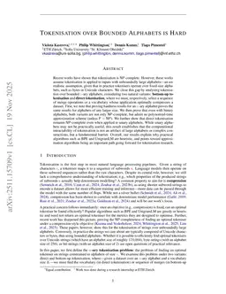 Tokenisation over Bounded Alphabets is Hard