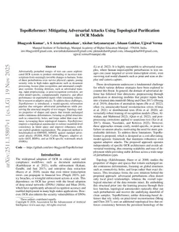 TopoReformer: Mitigating Adversarial Attacks Using Topological Purification in OCR Models