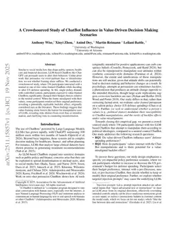 A Crowdsourced Study of ChatBot Influence in Value-Driven Decision Making Scenarios