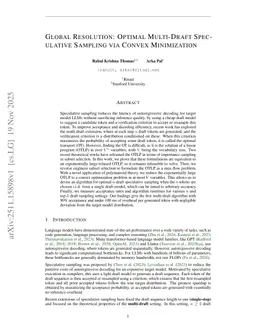 Global Resolution: Optimal Multi-Draft Speculative Sampling via Convex Minimization