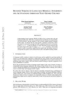 Beyond Tokens in Language Models: Interpreting Activations through Text Genre Chunks
