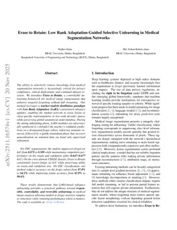 Erase to Retain: Low Rank Adaptation Guided Selective Unlearning in Medical Segmentation Networks