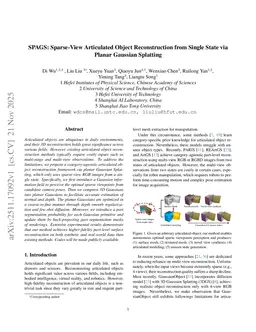 SPAGS: Sparse-View Articulated Object Reconstruction from Single State via Planar Gaussian Splatting