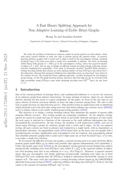A Fast Binary Splitting Approach for Non-Adaptive Learning of Erdős--Rényi Graphs