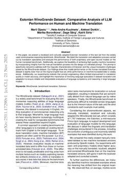 Estonian WinoGrande Dataset: Comparative Analysis of LLM Performance on Human and Machine Translation