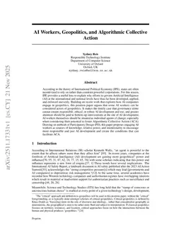AI Workers, Geopolitics, and Algorithmic Collective Action
