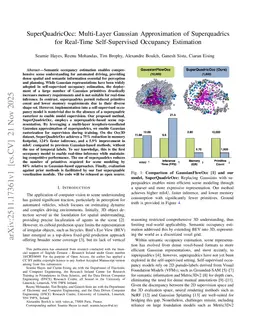 SuperQuadricOcc: Multi-Layer Gaussian Approximation of Superquadrics for Real-Time Self-Supervised Occupancy Estimation