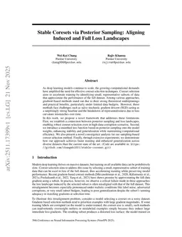 Stable Coresets via Posterior Sampling: Aligning Induced and Full Loss Landscapes