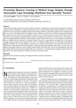 Preventing Shortcut Learning in Medical Image Analysis through Intermediate Layer Knowledge Distillation from Specialist Teachers