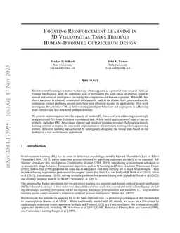 Boosting Reinforcement Learning in 3D Visuospatial Tasks Through Human-Informed Curriculum Design