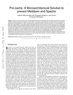 Pre-cache: A Microarchitectural Solution to prevent Meltdown and Spectre