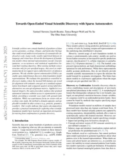 Towards Open-Ended Visual Scientific Discovery with Sparse Autoencoders