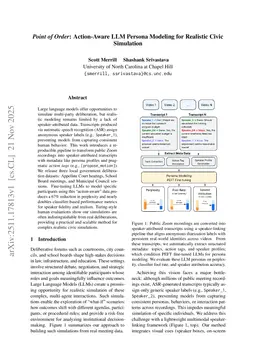 Point of Order: Action-Aware LLM Persona Modeling for Realistic Civic Simulation