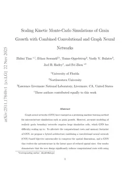 Scaling Kinetic Monte-Carlo Simulations of Grain Growth with Combined Convolutional and Graph Neural Networks