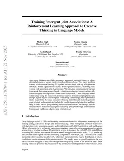 Training Emergent Joint Associations: A Reinforcement Learning Approach to Creative Thinking in Language Models