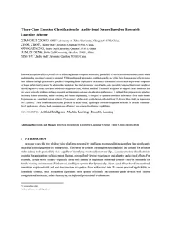 Three-Class Emotion Classification for Audiovisual Scenes Based on Ensemble Learning Scheme