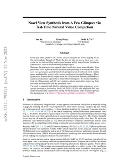 Novel View Synthesis from A Few Glimpses via Test-Time Natural Video Completion