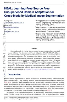HEAL: Learning-Free Source Free Unsupervised Domain Adaptation for Cross-Modality Medical Image Segmentation