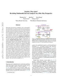 Together, Then Apart: Revisiting Multimodal Survival Analysis via a Min-Max Perspective