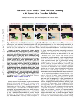 Observer Actor: Active Vision Imitation Learning with Sparse View Gaussian Splatting