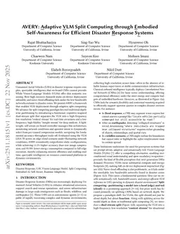 AVERY: Adaptive VLM Split Computing through Embodied Self-Awareness for Efficient Disaster Response Systems