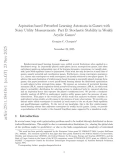 Aspiration-based Perturbed Learning Automata in Games with Noisy Utility Measurements. Part B: Stochastic Stability in Weakly Acyclic Games