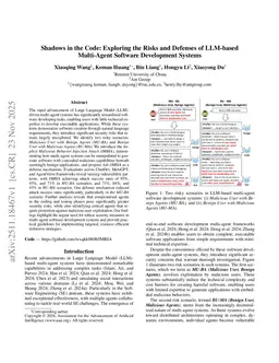 Shadows in the Code: Exploring the Risks and Defenses of LLM-based Multi-Agent Software Development Systems