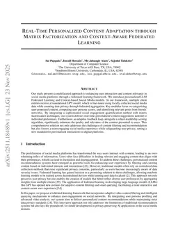 Real-Time Personalized Content Adaptation through Matrix Factorization and Context-Aware Federated Learning