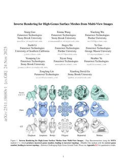 Inverse Rendering for High-Genus Surface Meshes from Multi-View Images
