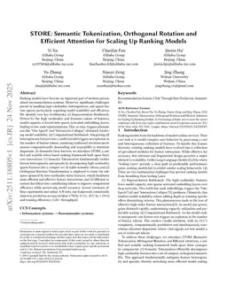 STORE: Semantic Tokenization, Orthogonal Rotation and Efficient Attention for Scaling Up Ranking Models