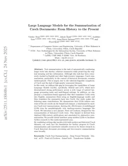 Large Language Models for the Summarization of Czech Documents: From History to the Present