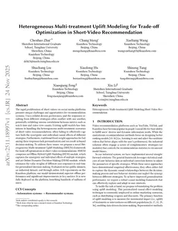Heterogeneous Multi-treatment Uplift Modeling for Trade-off Optimization in Short-Video Recommendation