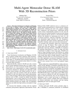 Multi-Agent Monocular Dense SLAM With 3D Reconstruction Priors