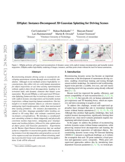 IDSplat: Instance-Decomposed 3D Gaussian Splatting for Driving Scenes