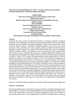 Data Flows and Colonial Regimes in Africa: A Critical Analysis of the Colonial Futurities Embedded in AI Ecosystems