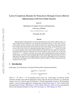 Lower Complexity Bounds for Nonconvex-Strongly-Convex Bilevel Optimization with First-Order Oracles
