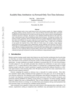 Scalable Data Attribution via Forward-Only Test-Time Inference